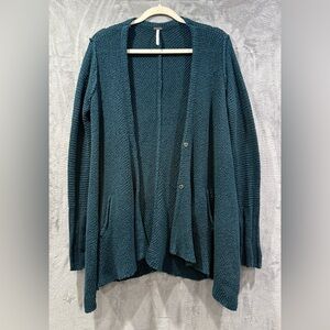 Free People Women Teal Oversized Snap Pocket Asymmetrical Hem Cardigan Sweater M